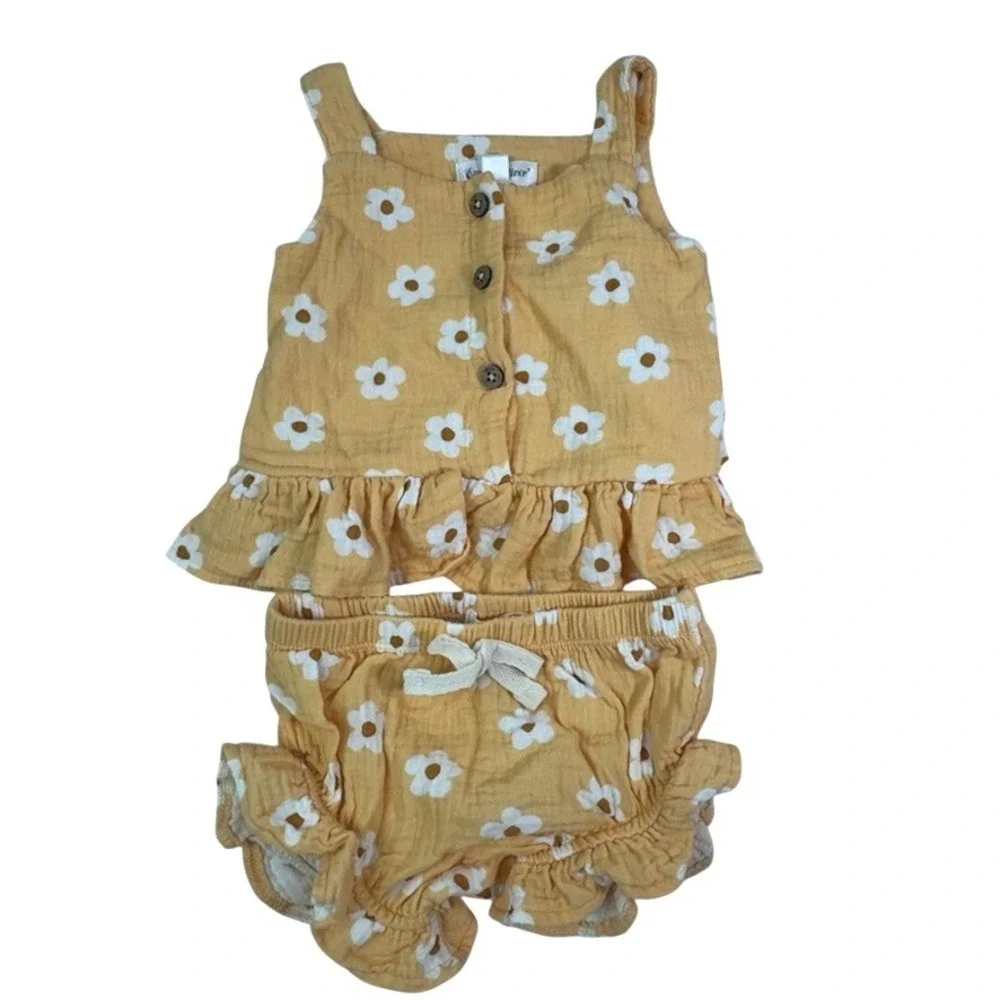 Emily and Oliver Baby Girls Daisy Floral Cotton Gauze Peplum Top and Bloomer Set
